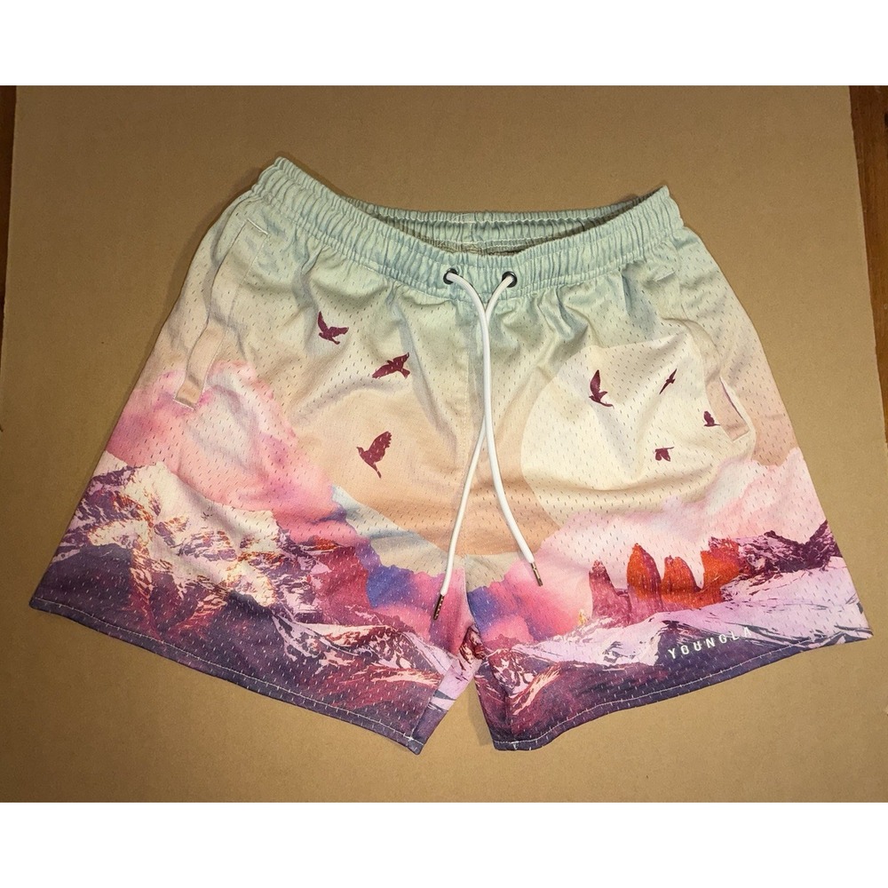YoungLA Men's Swim Board Shorts Mesh Seagulls Beach Ocean Vacation Size L